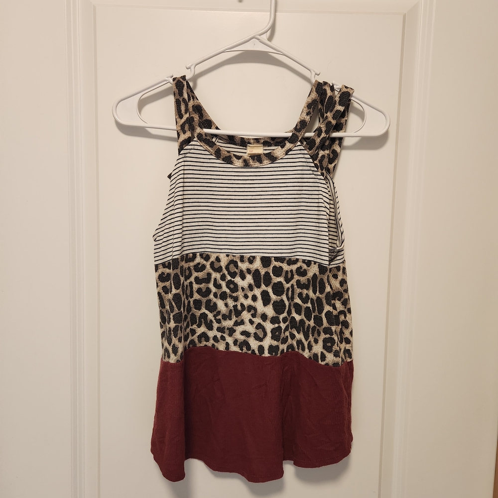 7th Ray Leopard and Stripe Tank Top with Red Accent